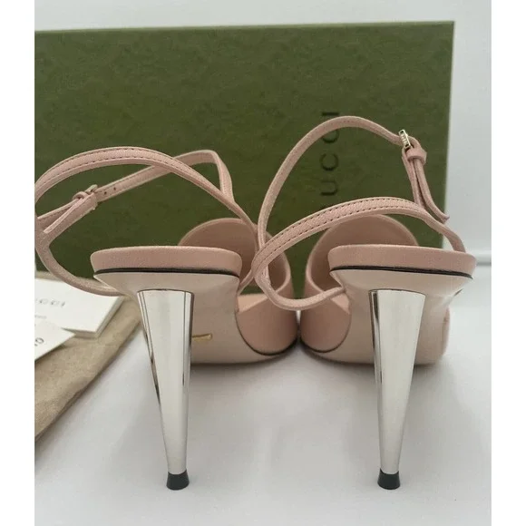 NEW Gucci Blondie GG Leather Ankle Strap Sandals Heels Box 39 AUTHENTIC! - Picture 8 of 12